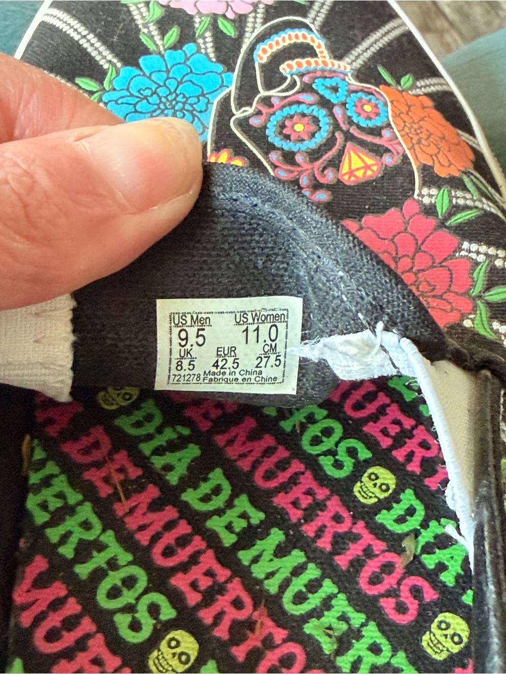 Vans Black Slip-On Sneakers with Neon Floral Sugar Skull Print-glow in dark - Picture 4 of 5